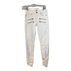 Paige Jeans Edgemont Denim Skinny Jeans Gold Tone Zipper White Jeans Size 24